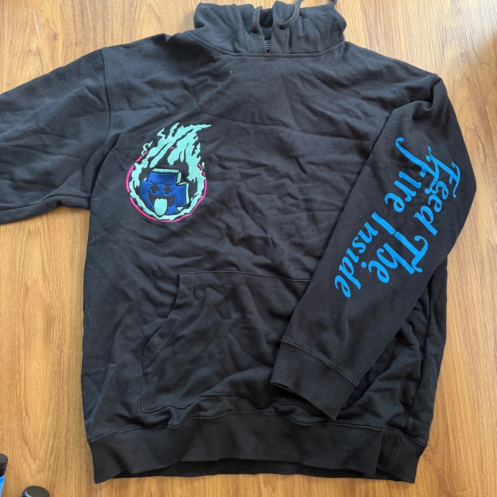 Pink Dolphin Black Hoodie with Blue and Green Graphics